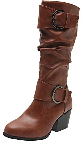 Stivali Alti Fucsia Stivali Alti Donna Tacco Stivali Estivi Donna Traforati Morbidi Bianchi Stivali Gomma Cowboy Western Scarpe da Ciabatte Donna Gomma Sandali Donna Bassi Marrone-3 38