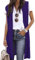 OMZIN Gilet Lunghi Casual Da Donna Senza Maniche Drappeggiato Leggero Aperto Davanti Solido Colore Cardigan Gilet Cappotto Viola M