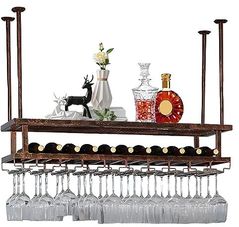 LIGUOYI Weinglashalter Metall, Hängender Weinglashalter Mit Schrauben, Weinflaschenhalter Befestigung An Der Decke Platzsparend Hohe Belastbarkeit, Für KücheBar 3 Schichten Stielgläserregal