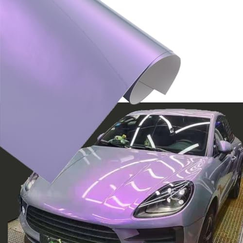 Blueshyhall Autofolie Chamäleon Effekt, Autofolie Glänzend Lila und Grau, Car Wrapping Folie Metallic, Auto Folie Verlauf mit Selbstklebend und luftkanälen, Auto Folie Aussen Wasserfest (75 x 152 cm)