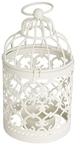 Tissting Kerzenhalter Vogelkäfig, 14cm Deko Vogelkäfig Vintage Weiss Klein Hängende Teelichthalter Deko Wandkerzenhalter Käfig Kerzenständer für Hochzeit, Party, Weihnachten