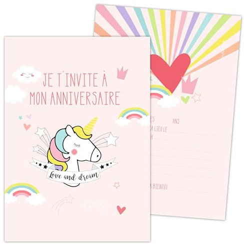 ScrapCooking - 8 Cartes d’Invitation Anniversaire Licorne - Pour Anniversaire Enfant Garçon Fille - Cartons invitation Fête - Coloris Rose - 0263