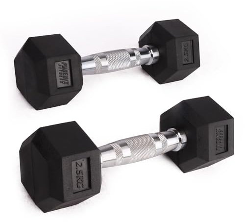 Phoenix Fitness Hex Dumbbells - Pair of Rubber & Cast Iron Hexagonal Dumbbell Hand Weights for Men and Women at Home & Gym - Weight: 2.5kg