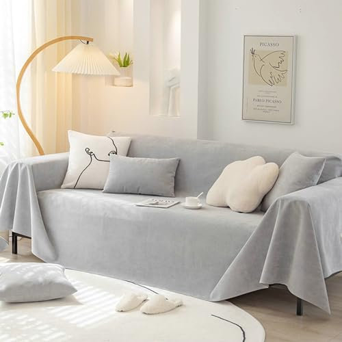 Ayoiow Überzug Sofa Sofahusse Grau Sofahusse 3 Sitzer Chenille Einfarbig