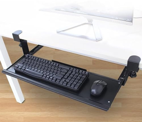 Under Desk Keyboard Tray, Pull Out Keyboard Tray with Swivel C Clamp,Keyboard Shelf Ergonomic Workstation Solution | Easy Assembly,for Home Office & Corner Desk