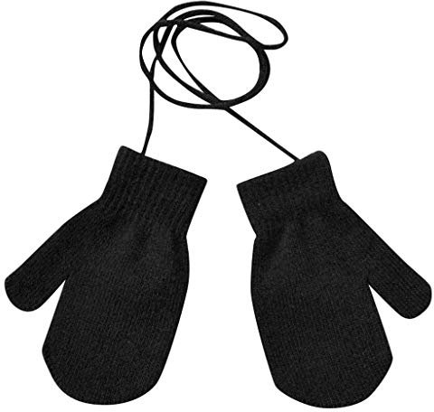 Mashaouyo Gants mignons avec ficelle solides pour l'hiver chaud pour enfants gants tricotés gants mitaines pour homme hiver chaud (noir, taille unique)