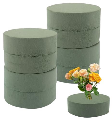 8 Stück Steckschaum 12 x 4cm Blumensteckschaum Runde Steckmasse für Kunstblumen Steckschwamm Steckmoos für Blumen Grün Steckmasse zum Basteln Trockenblumenschaum für Hochzeit, Ostern, Geburtstag