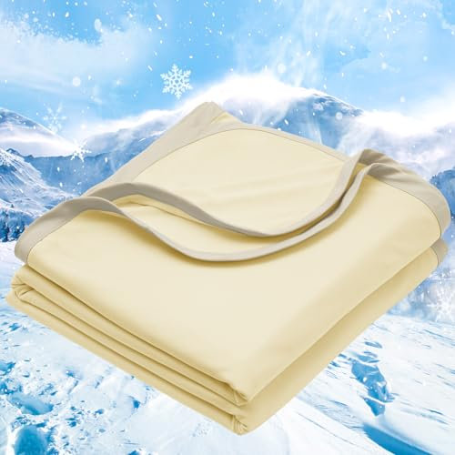 PHF Double Cooling Blanket Single Size for Hot Sleepers, Double Side Arc-Chill Q-Max>0.5 Cooling Blanket for Night Sweats to Keep Cool, 130 x 150cm, Alabaster Gleam