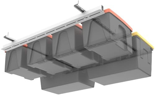 TORACK Portaoggetti da soffitto per garage, sistema di stoccaggio a binario resistente, regolabile, per garage (bianco, i bidoni non sono inclusi)