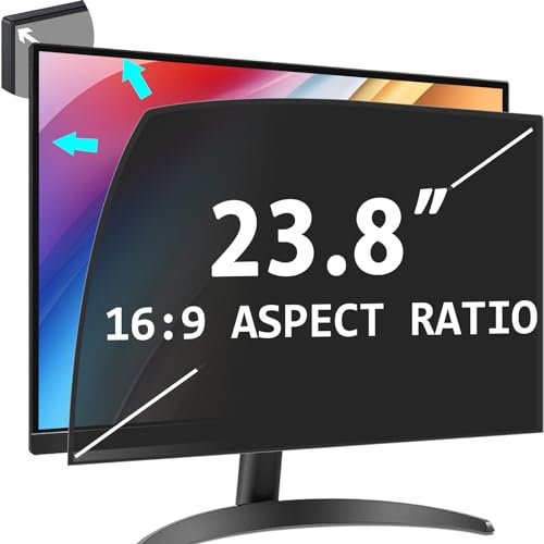 PYS Upgraded Privacy Filter for 23.8 Inch 16:9 Ultra Narrow Bezels Monitor Self-adhesive No Sticker Needed Anti-Glare Anti Blue Light UV-Blocking Screen Protector