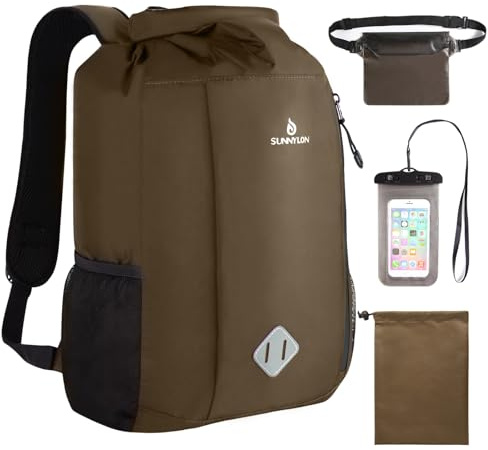 Sunnylon Dry Bag Rucksack,20L Wasserdicht Packsack Seesack mit Hüfttasche und Handyhülle,Wassersack Schwimmrucksack Motorrad rucksack für Strand, Surfen, Kajak, Wandern, Camping, Skifahren, Angeln