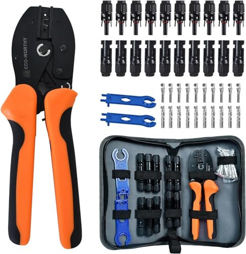ECO-WORTHY Solar Crimper Tool Kit 13 PCS Solar Tools - un Crimper, 10 coppie di connettori solari, 2 paia di chiave di tensione del connettore solare per il montaggio e l'installazione di cavi del