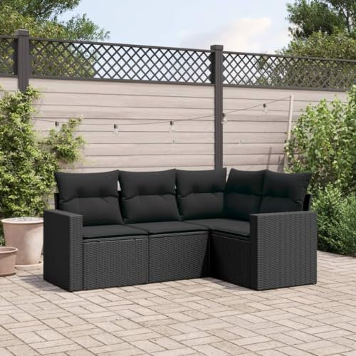 KOIECETA Gartenmöbel Set 4-TLG. Garten-Sofagarnitur mit Kissen Gartengarnitur Schwarz Poly Rattan