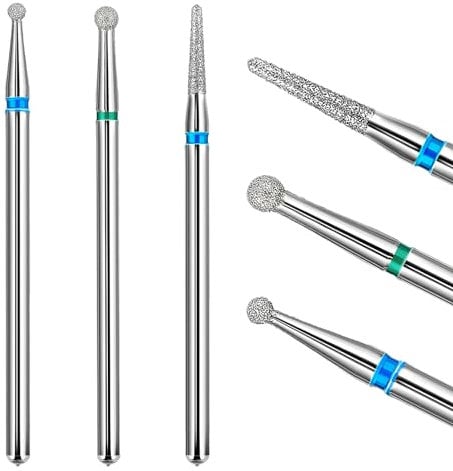 Qianyu 3Pcs Diamond Nail Drill Bits Professional Cuticle Drill Bit File Safety Ball Head Clean Cuticle Tools Manicure Pedicure Remover Tools Kit for Salon Home Nail Care Polishing Acrylic Gel Nails