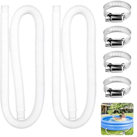 Gcffom 2 Stück Poolschlauch, Schlauch für Poolpumpe, Universal Schwimmbadschlauch 32mm mit 4 Stück Sicherungsclip, Poolpumpe Ersatzschlauch für Oberirdische Poolfilterpumpe