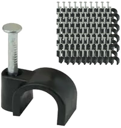 rhinocables Round Cable Clips 100 Pack Cable Management Clamps Wall Tidy Clips 4mm, 5mm, 6mm, 7mm, 8mm Wire for Ethernet, Telephone, TV and other cables (Black, 7mm)