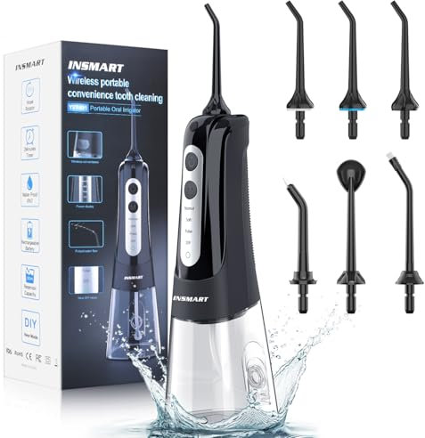 INSMART Munddusche Kabellos Tragbar Elektrische Zahnreiniger, DIY 4 Modi Wiederaufladbar Zahndusche Doppelt Wasser Zähne Flosser IPX7 Wasserdicht Munddusche Testsieger für Reinigung auf Reisen