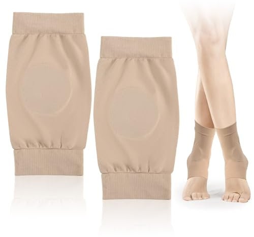 NQEUEPN Eislaufsocken, Gepolstert Skatesocken Ärmel Elastisch Atmungsaktiv Schweißabsorbierend Schlittschuhschützer Knöchelpolster Unterstützung für Stiefel Schlittschuhe Stollen Hosenträger (Beige)