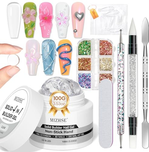 MIZHSE Fester Nagelkleber für Kunstnägel - 100g/3.5oz Große Fester Nagelkleber für Tips Extra Starker Clear Solid Nail Glue Gel Press on Nails, 3D Gel Nail Art DIY zu Hause
