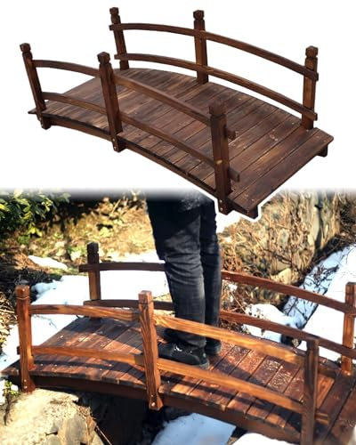 Gartenbrücke Gartenteich-Holzbrücke 140cm Lang, Außenhof Dekorative Kleine Brücke, Rasen-Creek-Fußgängerbrücke Zum Gehen, Rustikale Gartenbrücken - Belastung 300kg