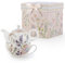 EHC Bell Flowers Design Porcelain Tea for One Tea-Pot with Handle, Microwave Safe, Oven Safe, Dishwasher Safe,Gift Boxed, Tea Pot 490/Cup 320ml