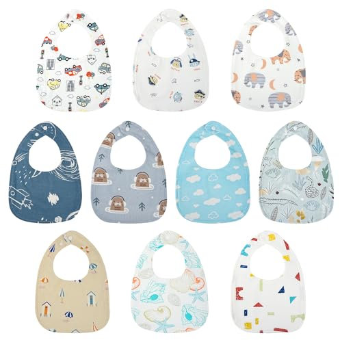 Yafane Baby Lätzchen Wasserdicht Weich 10er aus Baumwolle Halstücher Sabberlätzchen Spucktücher Baby für Baby Jungen und Mädchen Kleinkinder (Blue/White)