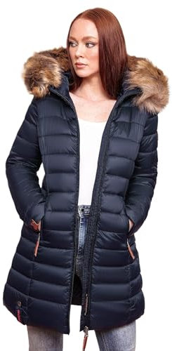 MARIKOO Damen Winter Übergangs Jacke Winterjacke Stepp Mantel gesteppt B647 [B647-Rosen-Navy-Gr.5XL]