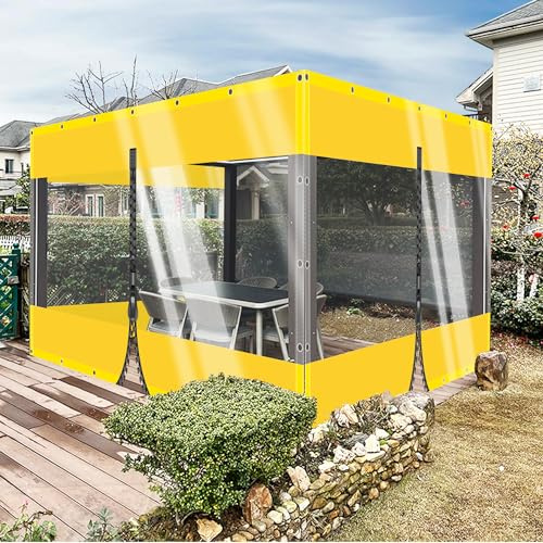 SSFMSF Transparent Tarpaulin Knife Scraper Cloth Splicing PVC Waterproof with Metal Eyelets Outdoor 0.5mm Tape Garage Garden (Yellow, Size: 1m x 2m)