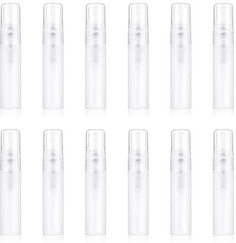 12 mini botellas de spray de 5 ml de plástico, portátil, botella de viaje de niebla fina, rellenables, mini botellas de muestra de perfume, botella de spray de plástico transparente vacía