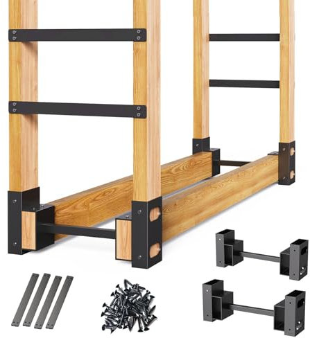 Eibikdi Kaminholzregal für den Außenbereich, verstellbare Länge, Holzaufbewahrungsklammern, Ständer, Halter für den Innen- und Außenbereich, Kamin, Holzfeuerstelle, Schwarz, 2 Stück