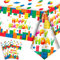 Bausteine Geburtstag Tischdecke, 3 Pcs Bausteine Tischdecke für Backstein-Partydekorationen & Bausteine Geburtstagsdeko