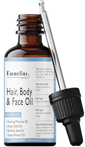 Emmeline. Natural Beauty Oil Blend - Evening Primrose Oil, Argan Oil, Rosehip Oil, Almond Oil - w/Vitamins A, C, E, & F, Antioxidant Rich - Face Oil, Skin Care, Hair Oil, Nail Oil - by Orgatural
