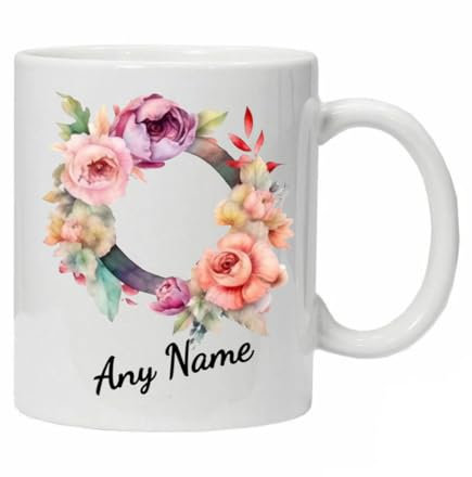 Personalised Mug Cup Watercolour Beautiful Floral Initial Name Tea Coffee Boxed Gift Christmas Gifts for Her Drinkware Ceramic (Letter O)