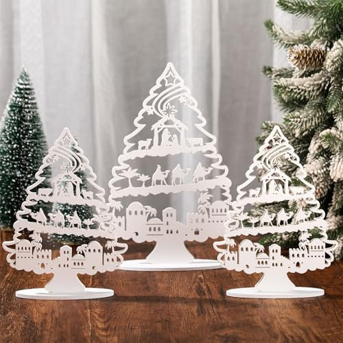 Cinnvoice Weihnachtskrippe, Tischdekoration, Holztisch, christliches Ornament, Weihnachtsbaum-Form, Tischdekoration, Jesus, Krippe, Dekoration, rustikales Bauernhaus, Desktop-Dekoration für