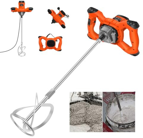 Orange Rührwerk mit starken 2600 Watt – Farb-Mörtelrührer Betonrührer – robustes 6-Gang-Metallgetriebe – Mit großem Rührquirl Ø120 mm und ergonomischem Griff - Rührwerk Handrührwerk