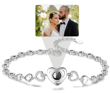 AVINVAN 925 Sterling Silber Personalisiertes Armband für Frauen - Foto Armband mit Benutzerdefinierte Gravur - Beste Freundin Geschenk Erinnerung Armband, One Size, Sterling-Silber, Zirkonia