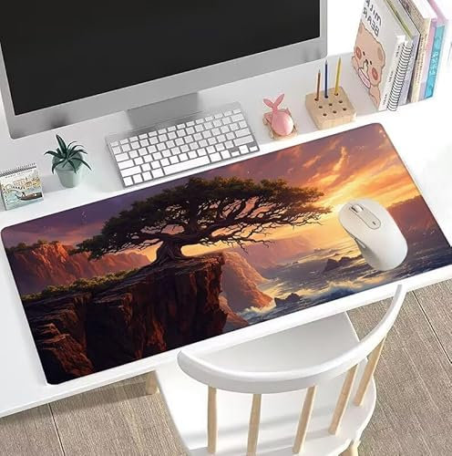Tapis de Souris Rivière Tapis de Souris Gamer XXL 1600x800x3mm Gaming Accessoire, Tapis de Souris Arbre Tapis Souris Résistant à l'eau avec Base en Caoutchouc antidérapant, Deco Bureau Travail W5-512