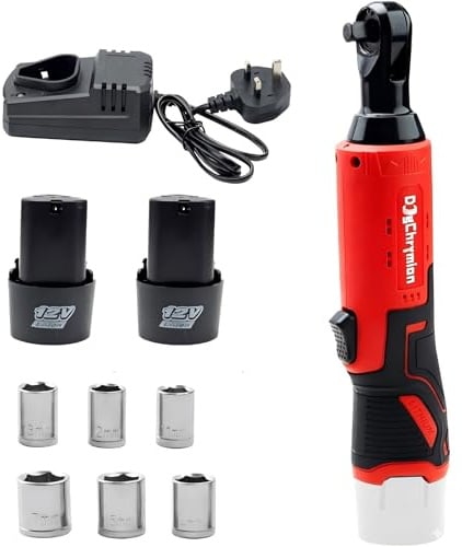 DogChrymion 12V 3/8 '' Cordless Electric Ratchet Wrench Set,Brushless,Variable Speed Trigger, Power Ratchet Tool Kit with 2 Batteries