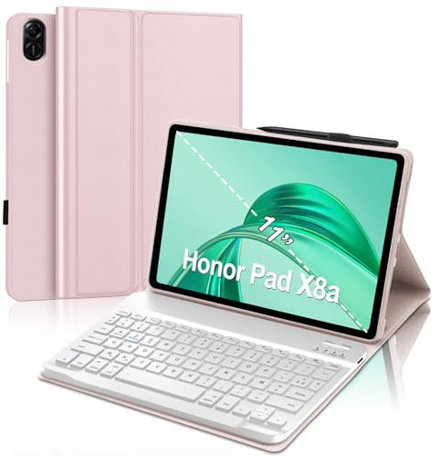 FOGARI Clavier pour Honor Pad X8a Tablette 11'' 2024, AZERTY Français Clavier Bluetooth sans Fil, Intelligent Housse pour Honor Pad X8a 11 Pouce - Rose
