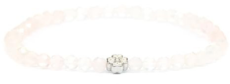 Bracelet en quartz rose véritable pierre précieuse avec perles à facettes de 4mm et fleur en acier inoxydable - différentes longueurs - bracelet en pierres précieuses porte - bonheur talisman cadeau