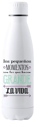 Docliick - Botella agua deportiva Acero Inoxidable, Térmica 790ml, botella con dibujos originales y frases motivadoras. Cantimplora Aislamiento Doble Pared.Frase motivadora Los Pequeños Momentos
