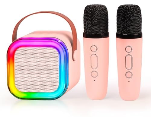 Karaoke Machine with 2 Wireless Microphones Portable Bluetooth Speaker for Kids Adults, MP3 Music Player Fun Birthday Gifts Bluetooth Speaker with Wireless Mic for Birthday Family Home Party