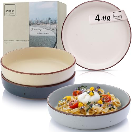 Sänger Bombay Moonlight| Pastaschalen 4 teilig, 4x Nudel Schalen aus Steingut, Schüssel Set spülmaschinenfest mikrowellenfest kratzfest, große Schüssel multifunktional bunt 800 ml | VALUE COLLECTION