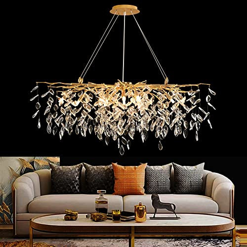 ZYGPH Lámpara Colgante Moderna de Cristal con Forma de Rama, Redonda, Lineal y Rectangular, con Forma de Gota de Lluvia, para Cocina, Isla, Sala de Estar, Comedor, 110 cm de Largo, 13 Luces