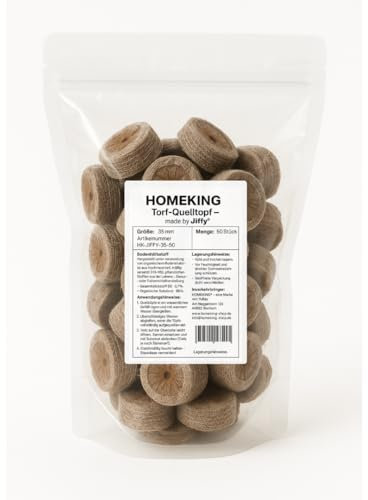 HOMEKING Jiffy - Kokos Quelltabletten 110 Stück (35mm) – 100% torffreie Anzucht-Pellets aus RHP-zertifiziertem Kokossubstrat, biologisch abbaubar, optimale Belüftung für Starke Wurzelentwicklung