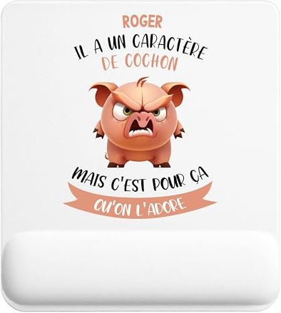 Planetee Tapis de Souris Roger caractère de Cochon | Accessoire Bureau Ergonomique - Idéal pour Anniversaire, Collègue, Secret Santa Noël, Fête des Pères et Fête des Mères
