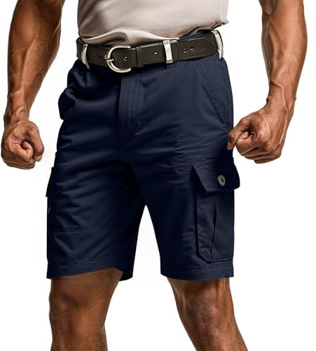 MOKBAY Pantalon Court Homme Running Short Vente Flash Cargo Coton Bleu Marine uni avec Poche Travail Short Coton Randonnée Treillis Militaire Bermuda Homme Long Bleu Marine S
