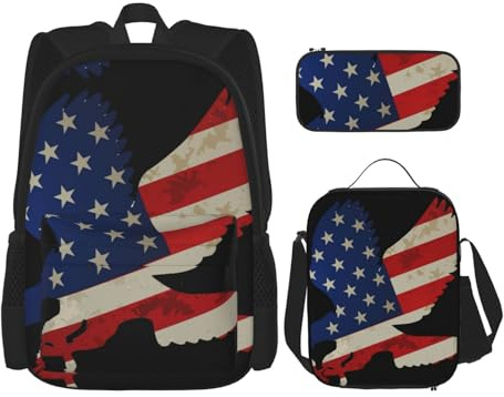 Migpkd Mochila escolar con diseño de águila americana y bandera