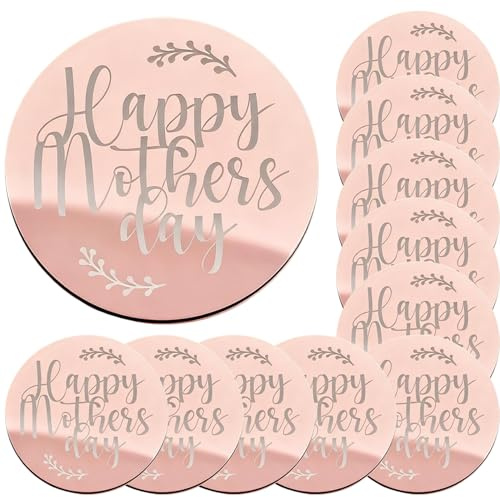 10 Pcs Happy Mother's Day Cake Topper, Acrylic Round Mothers Day Cupcake Topper, Mothers Day Cupcake Topper for Mom Birthday Party Decorations