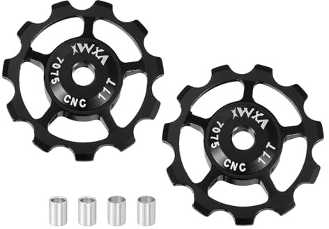 QUARKZMAN 2 Jeux De Poulie De Derailleur Arriere De Velo 11T Roue A Roulement en Metal Alliage D'Aluminium Galet Guide pour Systeme De Transmission 8/9/10/11 Vitesses VTT MTB BMX, Noir
